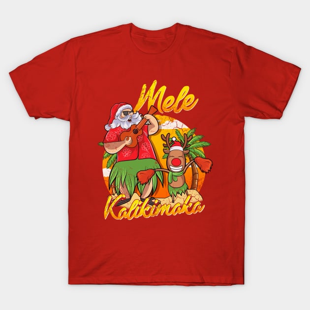 Mele Kalikimaka Santa Hawaiian Christmas In July Hawaii T-Shirt by E